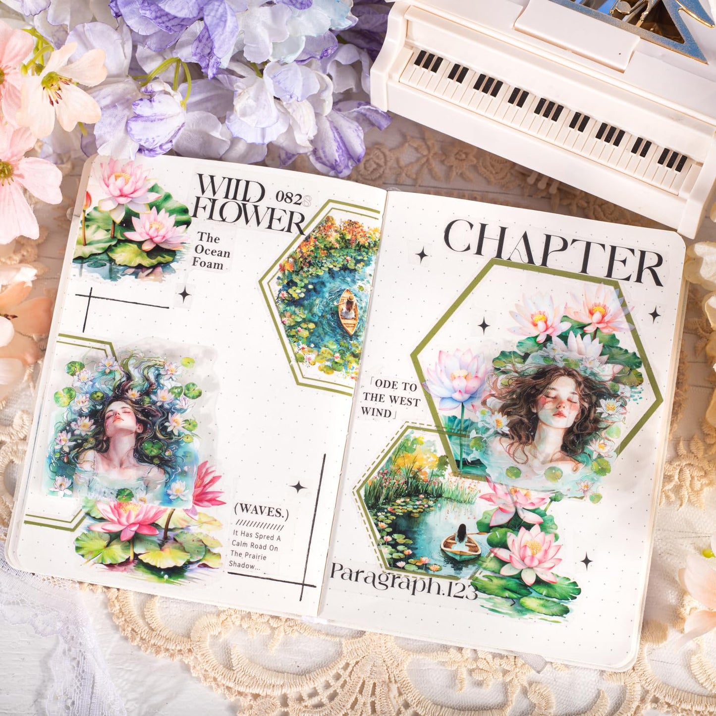 Dreamy Floral PET Tape Set with Clip, 6 Rolls Pre-Cut Vintage Tape for Journaling, Scrapbooking, DIY Crafts, and Planners