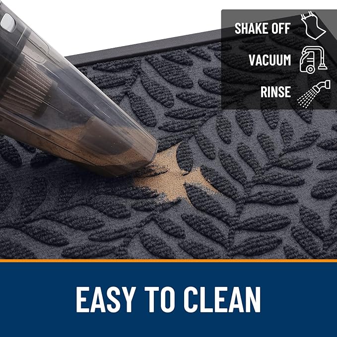 OLANLY Door Mat Indoor Outdoor Entrance, 29.5x17, Waterproof All-Weather All-Season Doormat, Sturdy Natural Rubber, Stain and Fade Resistant, Low Profile, Easy Clean Patio Entryway Mat, Medium Grey
