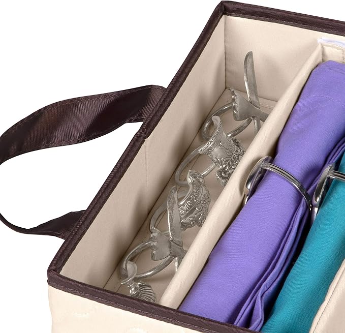 Flatware Storage Case - Durable 5 Compartment Silverware Storage Container Box with Removable Lid and Easy to Carry Handles - Large Capacity Keeps Your Cutlery Organized & Protected - Beige