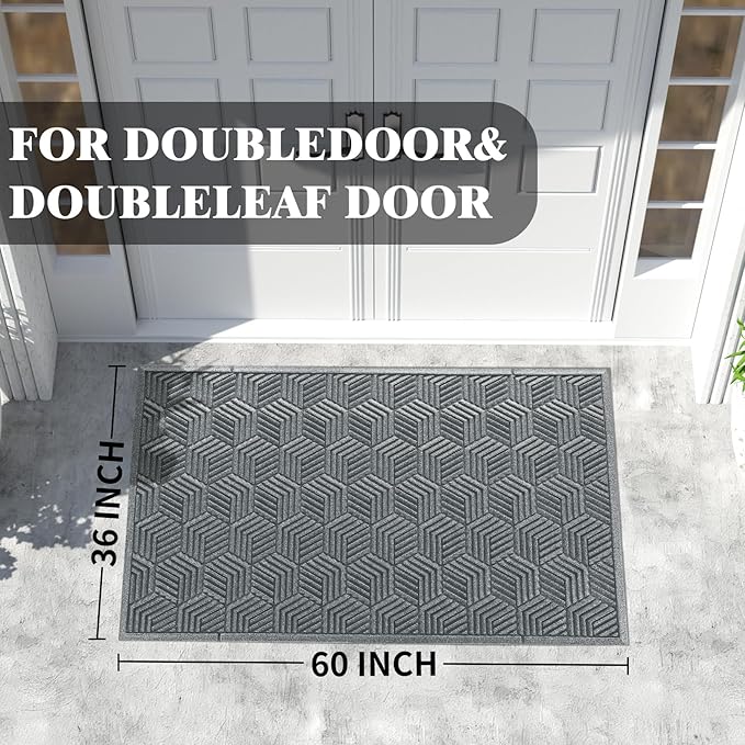 Yimobra Extra Large Door Mat 60x32, All-Season Waterproof Outdoor Mats for Front Door Entrance with Drainage Holes, Heavy Duty Non-Slip Doormat for Garage Patio Entryway Indoor, Black Gray