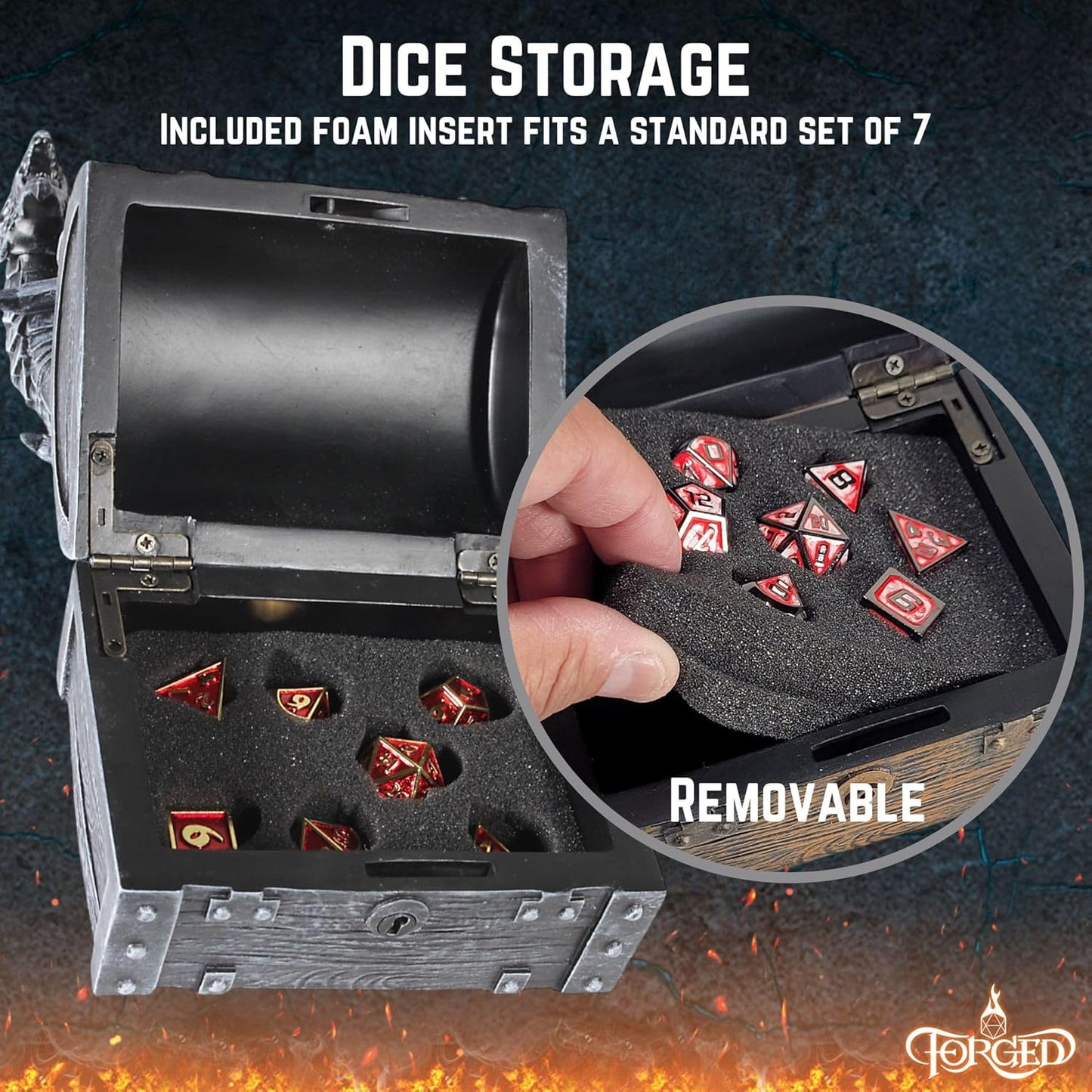 Forged Dice Co. Wyvern Dice Box with Lock and Key - Dragon Storage Chest Compatible with Dungeons and Dragons, D&D Miniatures, Dnd Accessories - Fits up to 4 Standard Polyhedral Sets - Black