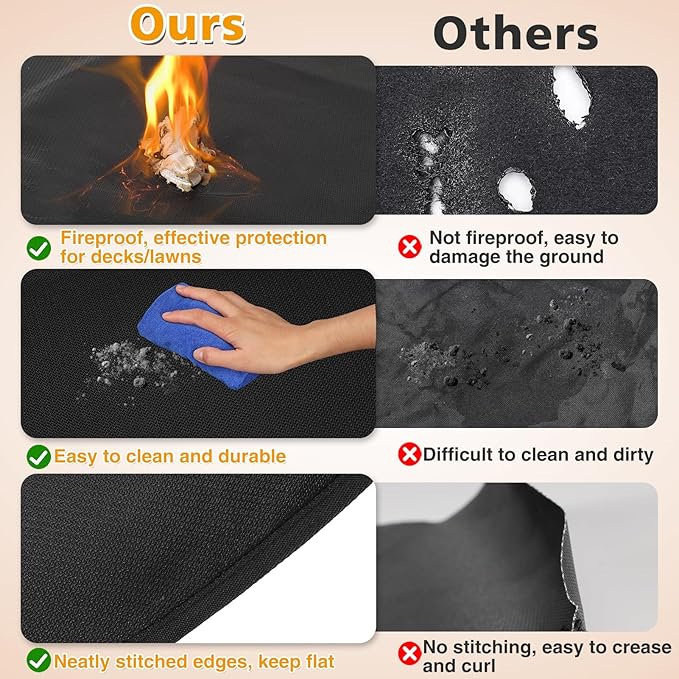 Apipi 47'' Fire Pit Mat Compatible with Solo Stove Bonfire - Fireproof Grill Mat Deck Patio Protector, 3-Layer Reusable Easy to Clean Round BBQ Mat for Outdoor Camping Accessories, Black