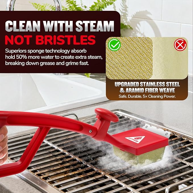 Bristle Free Steam Grill Brush for Outdoor Grill, Safe No Wire Replacement Brush Head with Scraper, Heavy-Duty Grill Cleaning Tool for Weber Spirit & Genesis, Napoleon Rogue & Prestige, Red
