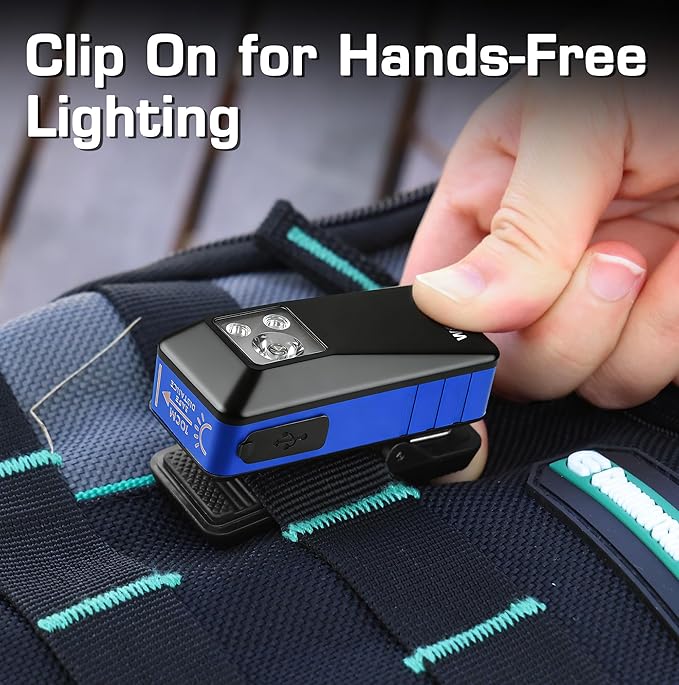 WORKPRO EDC Flashlight Clip-on Light, 500 Lumens Rechargeable Flashlight with Type-C, Magnetic Pocket Light for Working, Cycling, Signaling, Running, Camping, Blue
