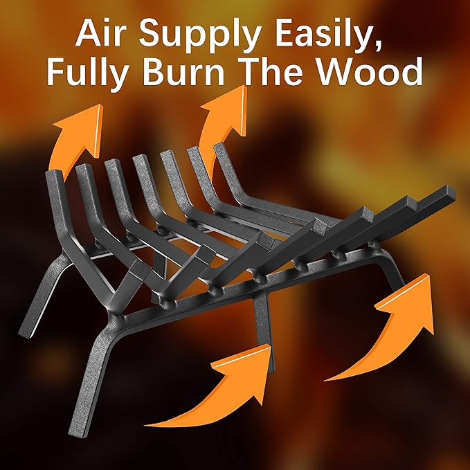 Mr IRONSTONE Fireplace Grate 21 inch Solid Steel Heavy Duty Fireplace Log Grates 3/4" Bar Grates Outdoor/Indoor Wrought Iron Burning Rack Holder