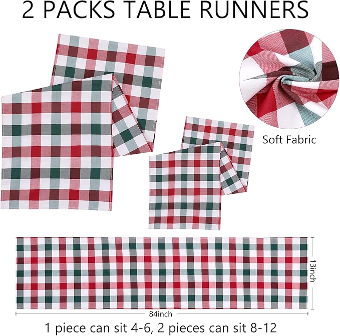 Christmas Checkered Table Runner - 2 Packs Buffalo Plaid Table Runner 13x84 Inches Table Cover for Family Dinners Fall for Farmhouse
