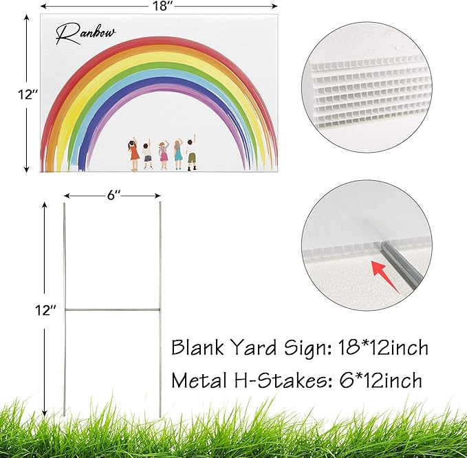 Blank Yard Lawn Signs, 4 Pack 18 x 12 Inches White Plastic For Happy Birthday,Garage Sale, Rent, Guidepost Decorations, Blank Lawn Signs With Stakes