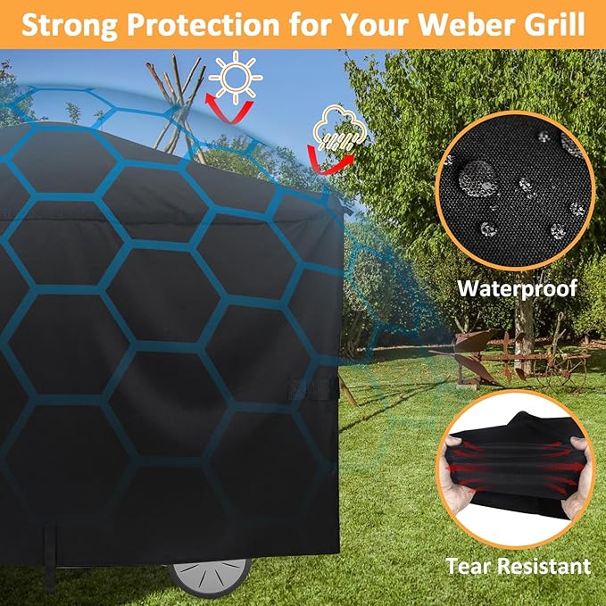 Grill Cover for Weber Q2000, Q2200, Q2400, Q2000N+, Q2800N+, Q300, Q320, Q3000, Q3200 Gas Grills, Replacement for 7112 Cover, 57 Inch Waterproof Full-Length Cover for Weber Q Series Gas Grill on Cart