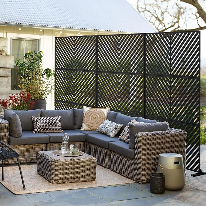 72" H×47" W Metal Privacy Screen, Outdoor Indoor Privacy Screens with Stand Panels, Free Standing Decorative Privacy Screen for Patio