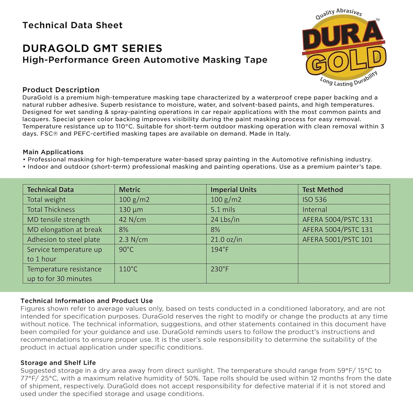 Dura-Gold Green Automotive Masking Tape 2 Inch (1.88 Inch x 55 Yards), 2 Rolls - Premium High-Performance, Heat Resistant - Auto Refinish Painting, Car Detailing, Autobody, Industrial, Painters Tape