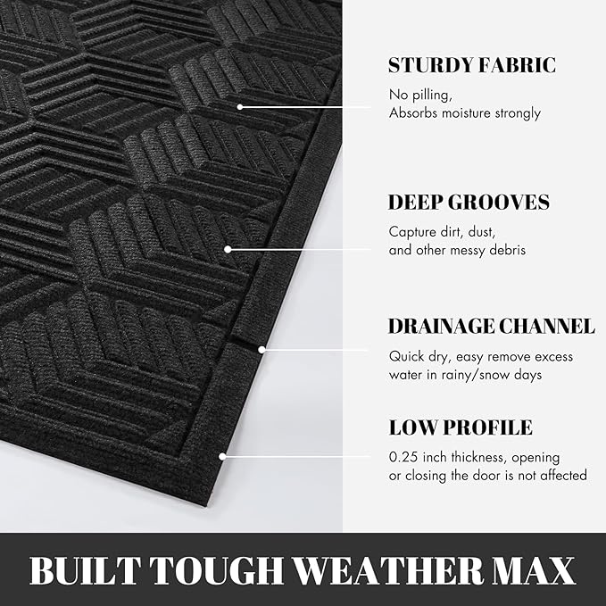 Yimobra Outdoor Indoor Runner Mat 72x24, All-Season Waterproof Entrance Mat for Front Door with Drainage Holes, Heavy Duty Non-Slip Doormat for Garage Patio Entryway, Black