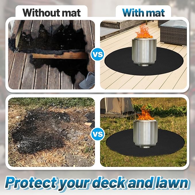 Apipi 39'' Fire Pit Mat Compatible with Solo Stove Ranger - Fireproof Grill Mat Deck Patio Protector, 3-Layer Reusable Easy to Clean Round BBQ Mat for Outdoor Camping Accessories, Black