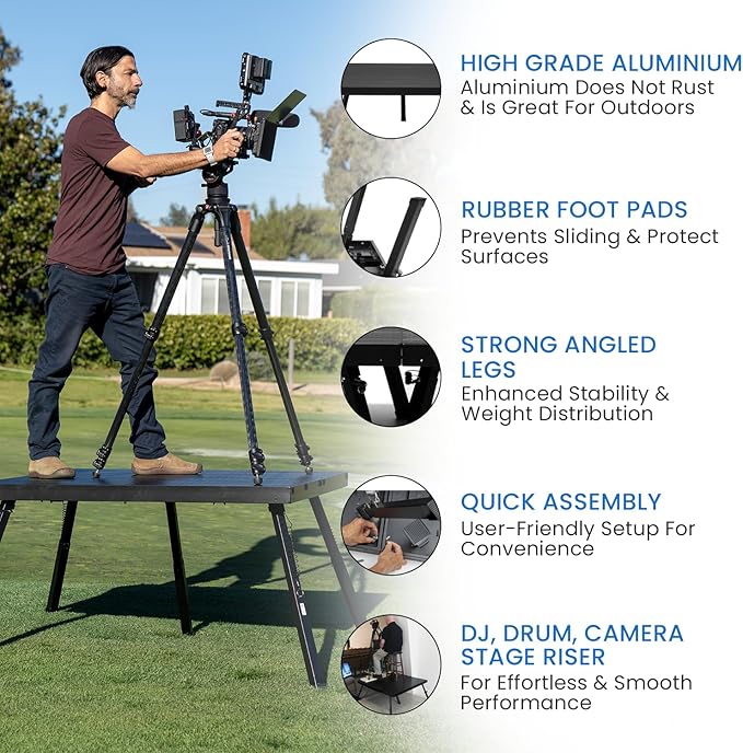 4'x4' 1 Stage Platform - Portable, Folding Lightweight Aluminum Performance Deck with Adjustable Height 17"-28" - US Patented Design