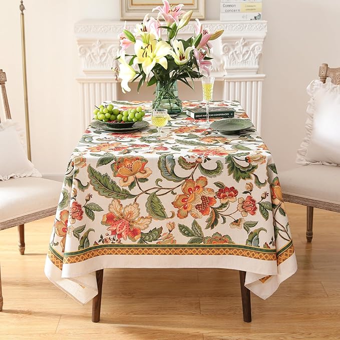patdrea Designer Linen Square Tablecloth,Vintage Provencal Rustic Floral Pattern Tablecloths,Decorative Table Cover Cloth for Kitchen,Dining,Tea Party,Home,Christmas,55"*55"
