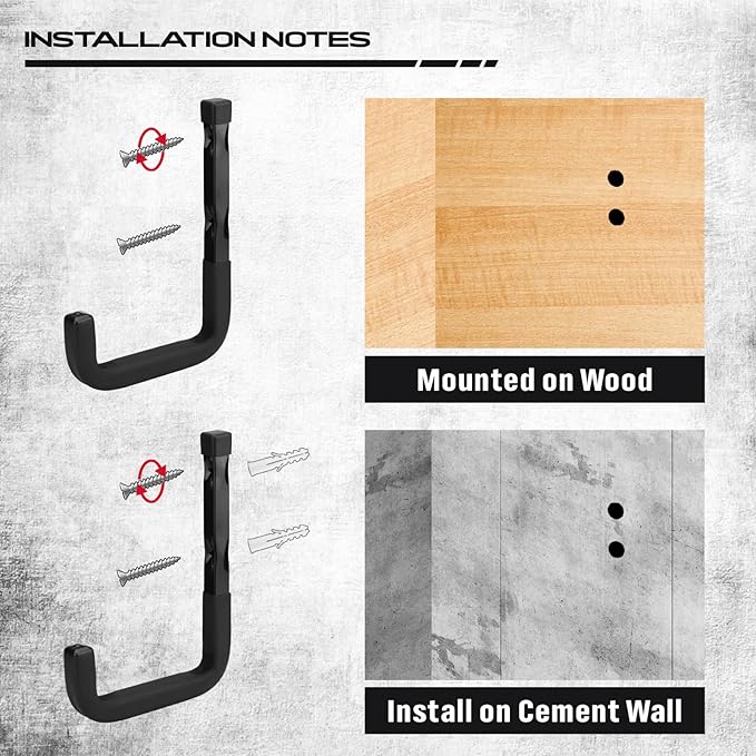 SEDY Heavy Duty Garage Storage Hook: 4-Piece 6" Wall Mount J Utility Hooks Holds 88 LB, Large Metal Garage Storage Ladders Hook, Utility Hooks for Bikes, Garden Tools