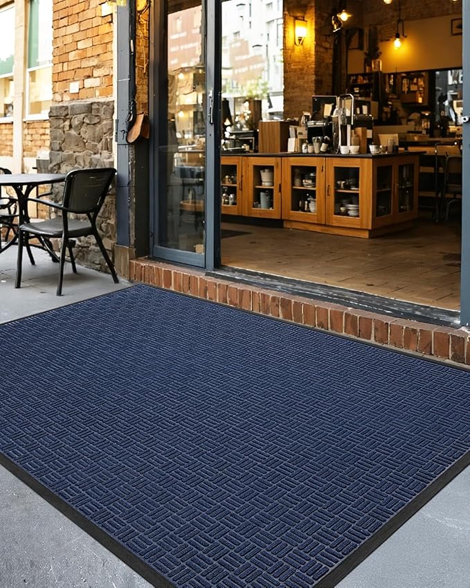 DEXI Front Door Mat Outside Entrance, Rubber Entry Doormat Heavy Duty, Welcome Mats Non Slip for Inside House Floor Entryway Back Doors Exterior Patio, 27.5"x59", Maze Blue