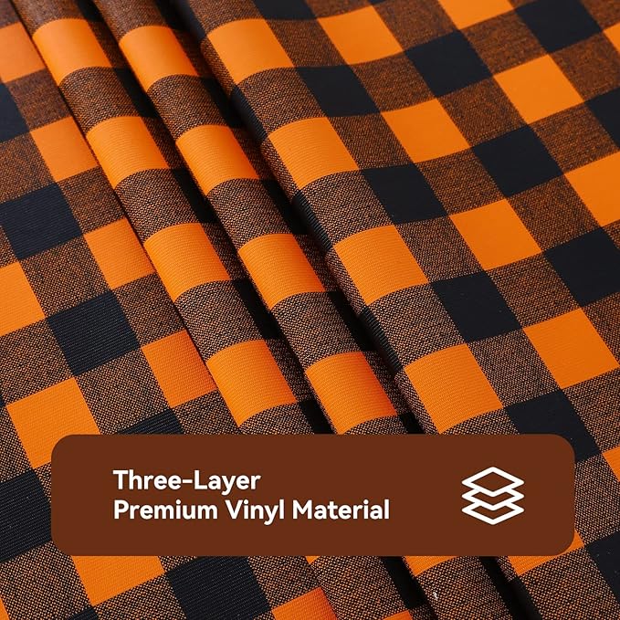 Romanstile Rectangle Vinyl Tablecloth, 100% Waterproof Buffalo Gingham Plastic Table Cloth, Heavy Duty Wipeable Checkered Table Covers for Outdoor, Camping, Picnic, Patio - 52 x 70, Black and Orange
