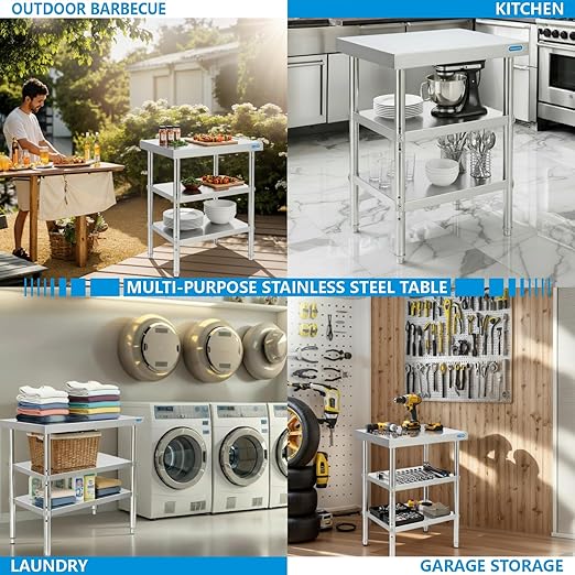 Stainless Steel Table Stainless Steel Prep Table 18 x 24 Inch, NSF Metal Commercial SS Kitchen Prep Worktable for Restaurant Kitchen Garage Warehouse