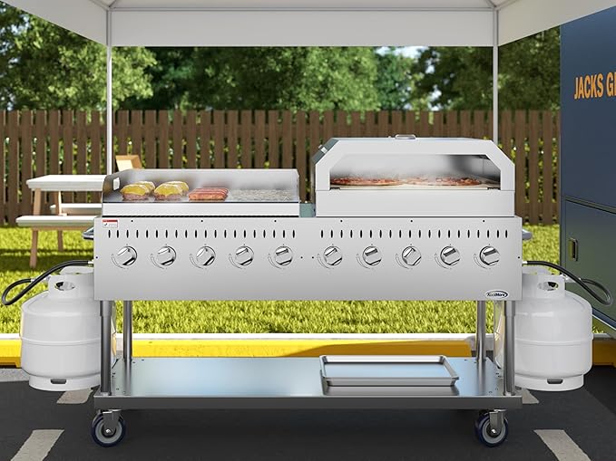 72 in. Full Stainless Steel Commercial Outdoor Propane Gas Grill with 36 in. Griddle and 36 in.Pizza Oven, ETL Listed in Stainless-Steel (CGKIT7-G36P36)