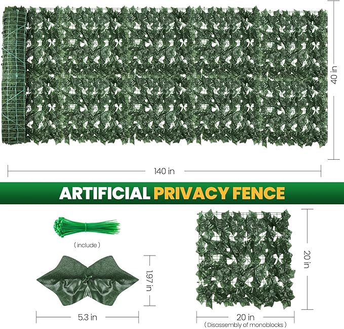 Artificial Ivy Privacy Fence Screen,140X40 in Privacy Fence Panels Balcony Privacy Screen Faux Ivy Hedge Vine Leaf Greenery Backdrop Privacy Screen Outdoor for Patio,Balcony, Garden, Backyard