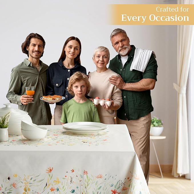 Maison d' Hermine Table Cloth Rectangle Table 100% Cotton 70 x 108 Inches Tablecloth Reusable Decorative Everyday Use for Dining Room, Farmhouse, Home, Party, Festive & Wedding Spring Summer - Colmar