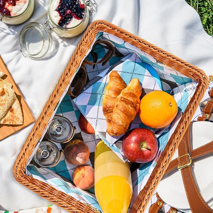 5 PCS 13.8x9.8 Inch Wicker Bread Basket, Woven Serving Basket, Tabletop Food Serving Basket for Restaurant, Bakery, Family Party, Hotel Serving, Fruits, Vegetables and Snacks, Brown