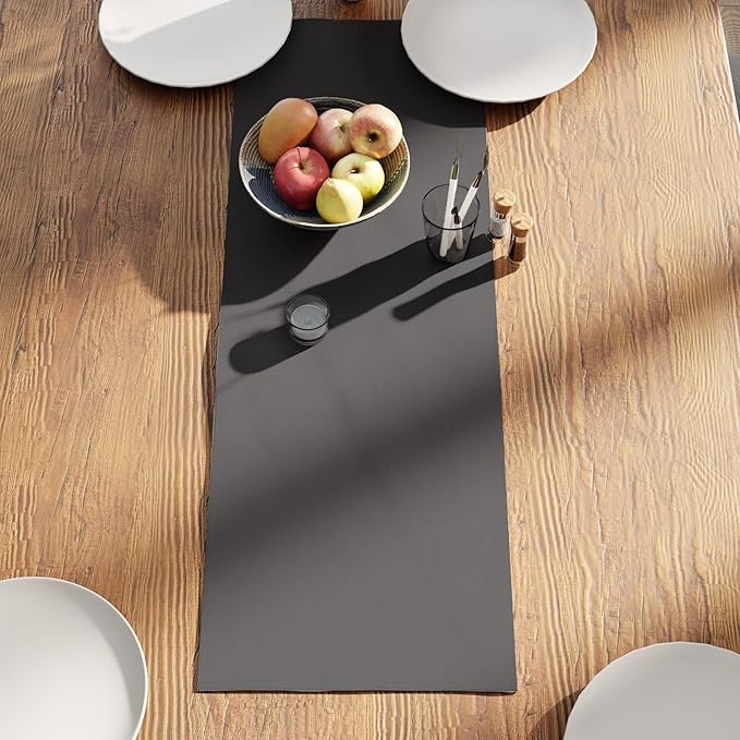Encasa XO Table Runner 13"x36" Long | Cotton Canvas Fabric | Grey Solid Color | Machine Washable & Durable