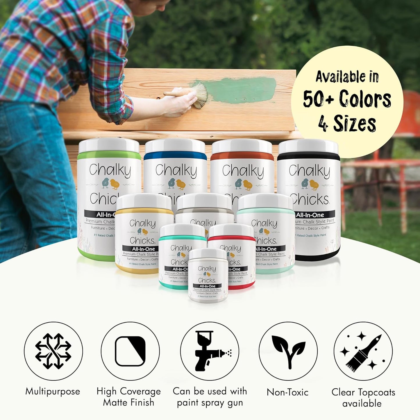 Chalky Chicks All-in-One Chalk Paint for Furniture or Cabinet - 8 Fl Oz - Matte Finish Daisy (Light Yellow) for Metal, Wood Furniture Paint - No Sanding All-in-One for Home Decor & Crafts, USA Made