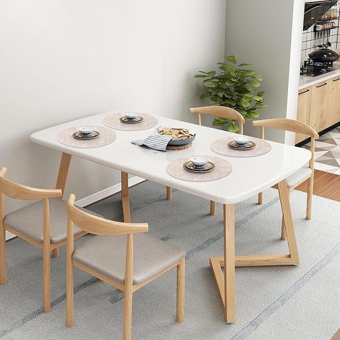 Homaxy Round Faux Leather Placemats and Coasters, Washable Dual-Side Table Mats, Wipeable Heat-Resistant Dining Place Mats for Outdoor and Indoor, Set of 8, Diameter 13 and 3.93 inch, Beige