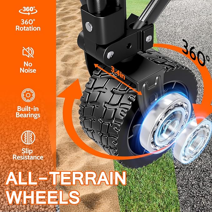 Collapsible Wagon with Big Wheels, Beach Wagons Carts Foldable with All-Terrain Wheels, Large Weight Capacity Heavy Duty Carts with Cup Holders for Camping, Garden, Sports, Grocery, Carbon Black