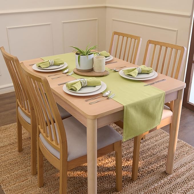 Encasa XO Table Runner 13"x59" Long | Cotton Canvas Fabric | Sage Green Solid Color | Machine Washable & Durable