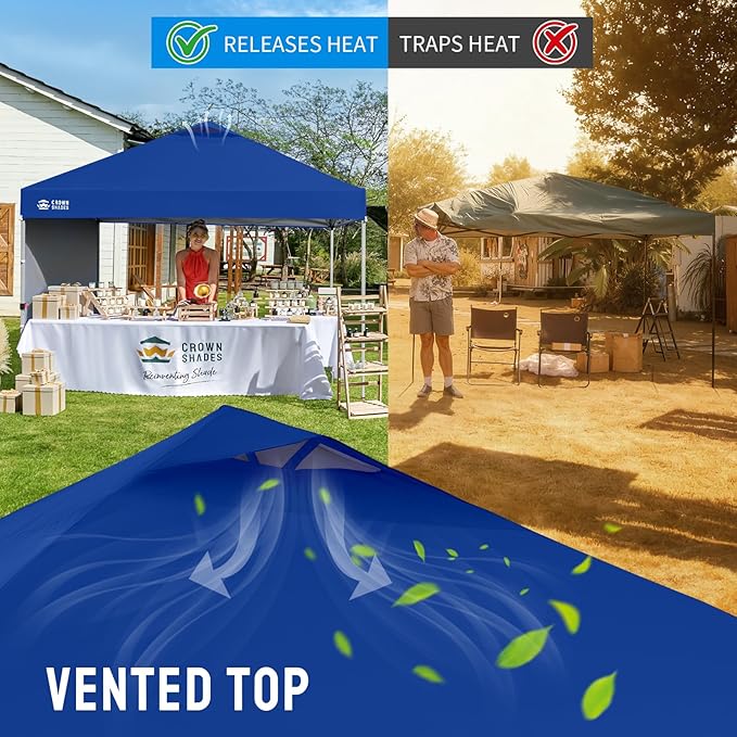 CROWN SHADES 10x10 Pop Up Canopy with 1 Side Wall - Beach Tent with One Push Setup - Outdoor Sun Shade for Events, Parties, Camping - Gazebo with STO-N-Go Cover Bag (Navy Blue)