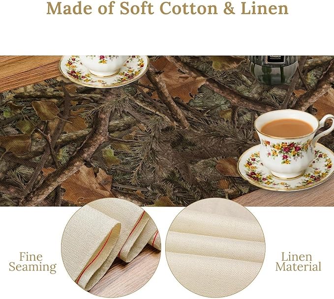 Camo Hunting Table Runner, Mossy and Oak Camouflage Patterns Table Runner for Kitchen Dining Party Home 13x90in