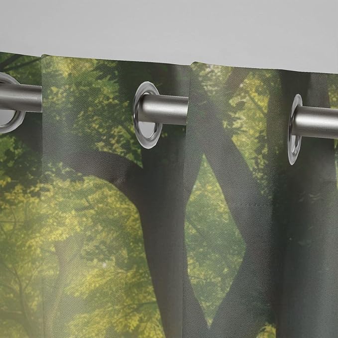 Forest Theme Waterproof Indoor/Outdoor Curtains,Dawn Trees Jungle Pattern,Privacy Curtains for Porch Pergola Arbor Lanai Pool House Outside Deck,2 Panel,W42 x L63,Green
