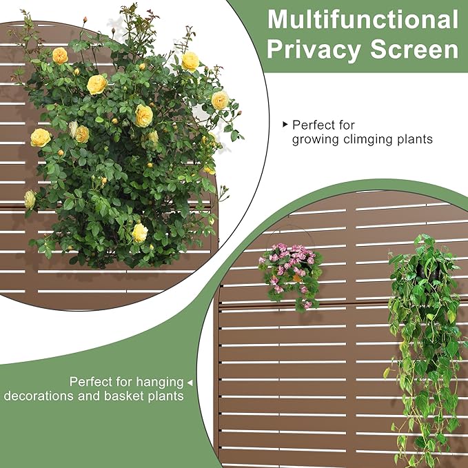 Casaphoria 72" H x 47" W Arched Metal Privacy Screen - Elegant Freestanding Outdoor Screen for Deck, Patio & Balcony - Versatile Decorative Privacy Panels for Home & Garden Use (Brown-Louvered)