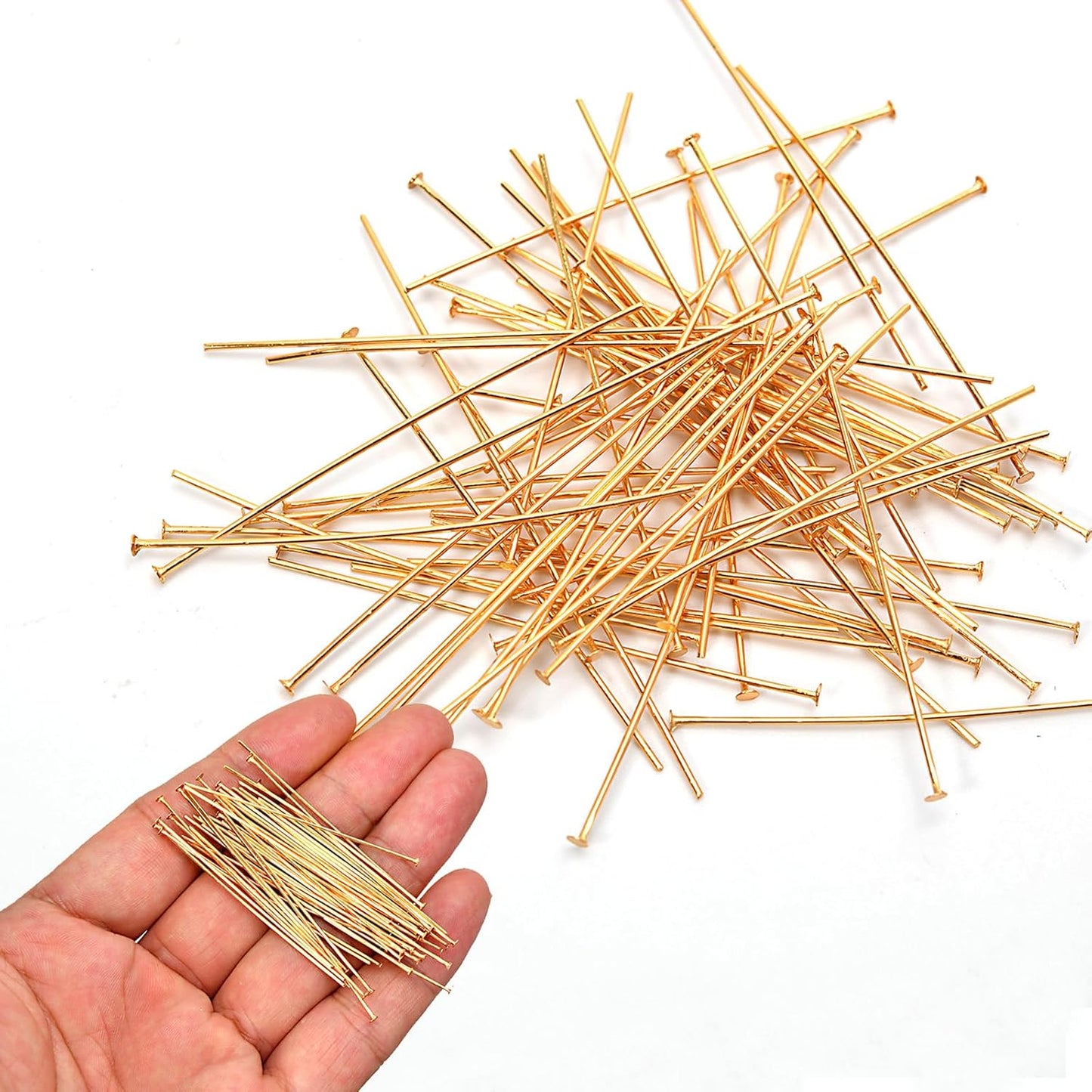 100pcs 18K Gold Filled Flat Head Pins Non Tarnish Craft Earring Bracelet Jewelry Making Accessories Supplies (50mm (1.96in), Gold-Flat Head Pin)