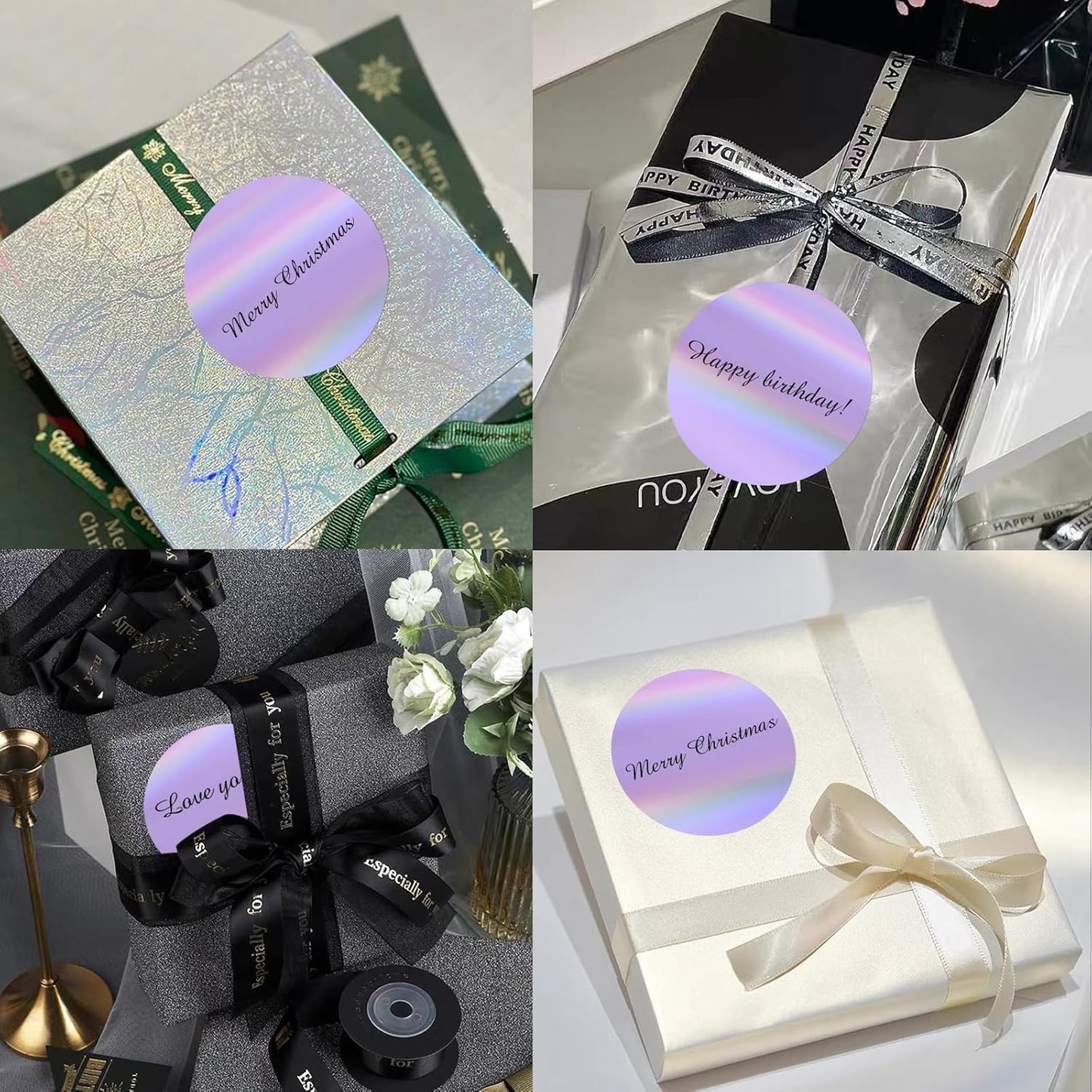 3" Holographic Direct Thermal Label Stickers, Round Printable Rainbow Glitter Thermal Printer Sticker Labels for Gift Wrapping, Self-Adhesive DIY Custom Logo Design- Holographic Purple