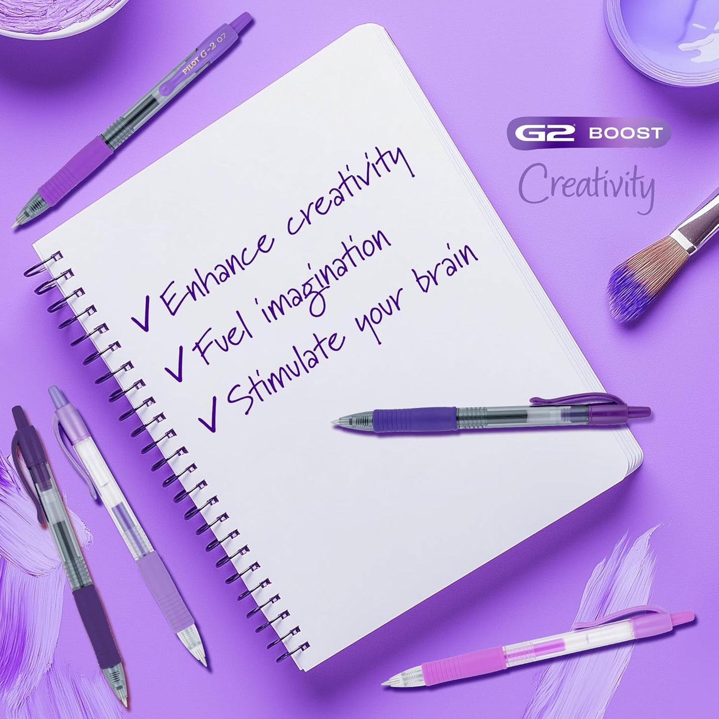 Pilot G2 Premium Gel Roller Pens, Fine Point Gel Pens, Boost Purple Pack, The Colors of Creativity, 8-Pack Pouch, 0.7 mm, Assorted - Ideal for School, Journaling, & Office Writing