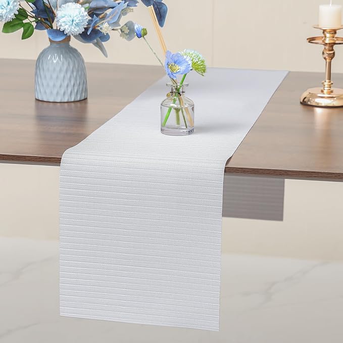 Myir JUN Table Runner, Vinyl Table Runner Indoor 55 Inch Long Arbitrarily Cropped Runner for Table Non-Slip Heatproof for Home Party (White Smoke, 12 x 72 inch)