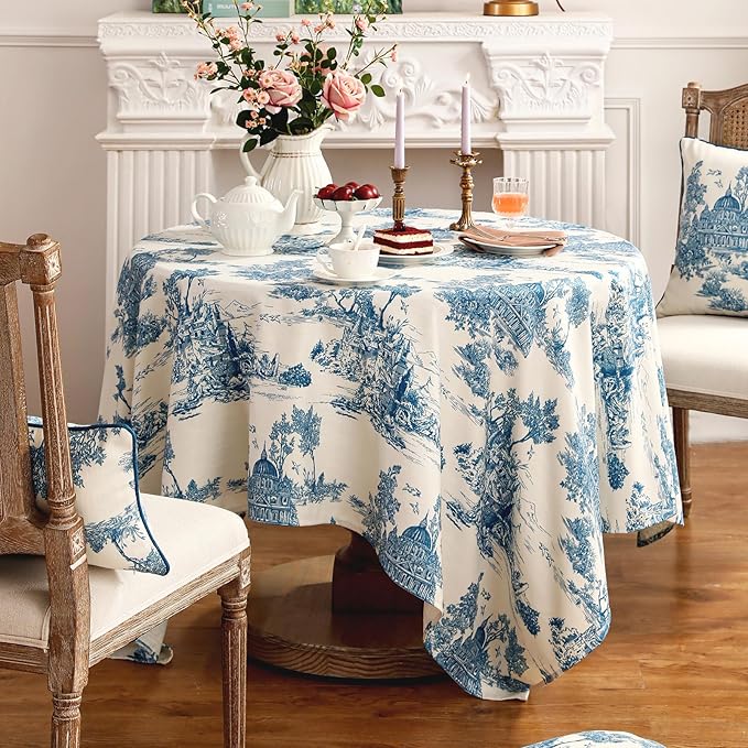 patdrea Designer Small Square Cyan Tablecloth,Vintage Linen with Ancient Castle and Manor Pattern Tablecloths,Table Cover Cloth Decor for Kitchen Dining Christmas,Thanksgiving,55"x55"-Lucerne a