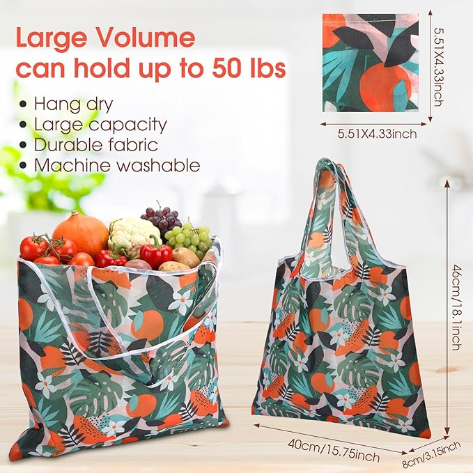 Eccliy 24 Pieces Reusable Grocery Bags Polyester Shopping Bags for Groceries Multi Colors Reusable Foldable Shopping Tote(Plants Style)