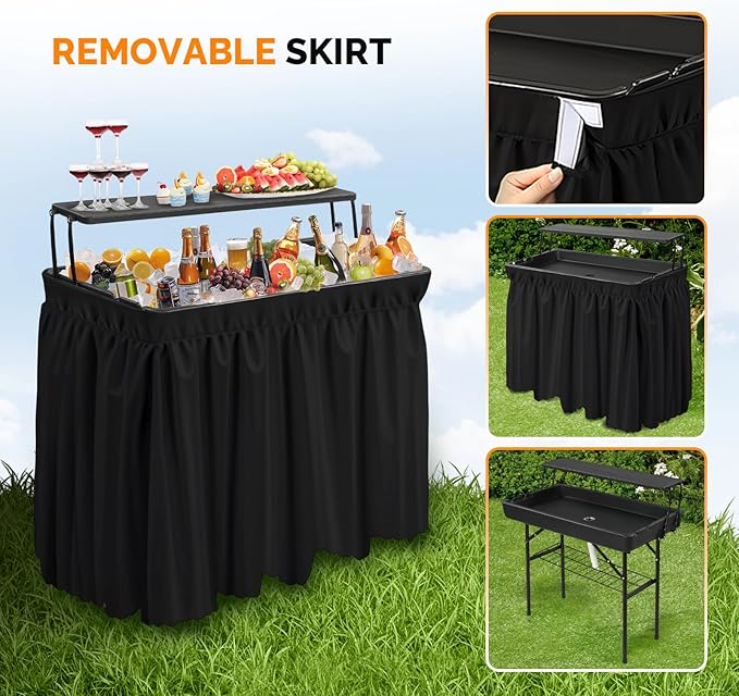 VINGLI Portable Cooler Table with Extra Storage Shelf, Alloy Steel, Black, Picetable Model