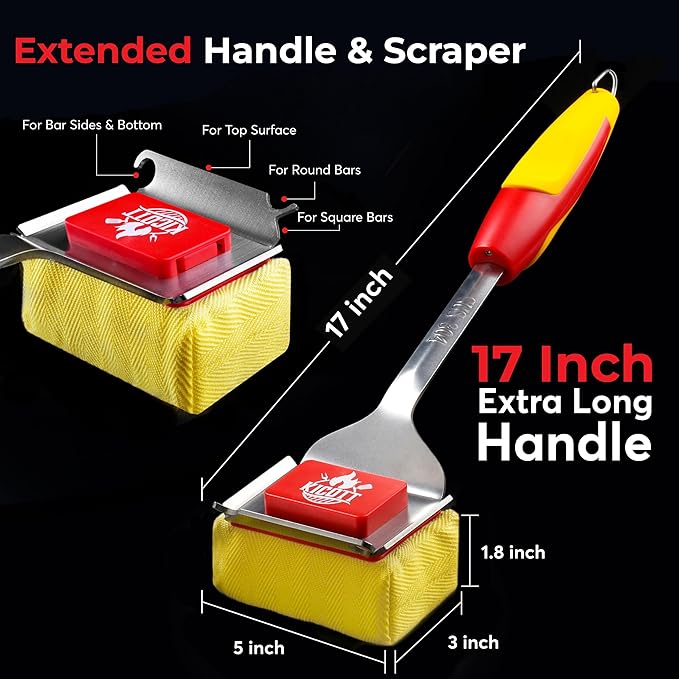 Grill Brush Bristle Free - Safe Grill Brush for Outdoor Grill, SteamWizards BBQ Grill Cleaning Brush Kit, Replaceable Head Fire Resistant Grill Scraper Tool, Dishwasher Safe, Gift for Men/Dad