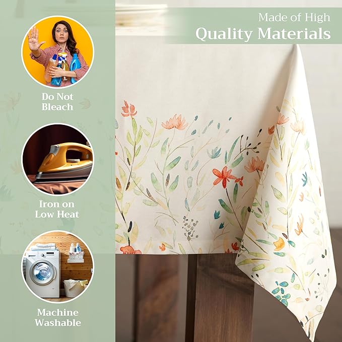 Maison d' Hermine Table Cloth Rectangle Table 100% Cotton 54 x 72 Inches Tablecloth Reusable Decorative Everyday Use for Dining Room, Farmhouse, Home, Party, Festive & Wedding Spring Summer - Colmar