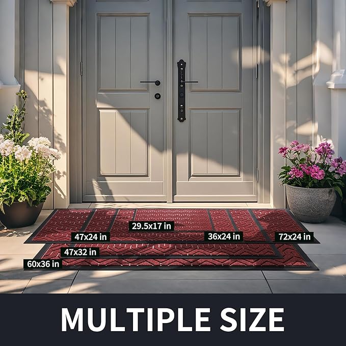 Yimobra Front Door Mat Outside Entrance 29.5x17, Waterproof Heavy Duty Outdoor Mats for Front Door, Non Slip Rubber Entry Mat for Garage Patio Indoor, Black Red