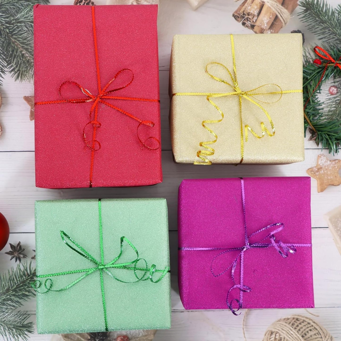 Gold&Silver Set Thin Ribbon 1/8 inch Metallic Braided Double Faced Ribbons Curling Ribbons For Balloon String Crafts Gift Wrapping Party Wedding Christmas Ornaments Decoration 7 Yard x 3 Rolls