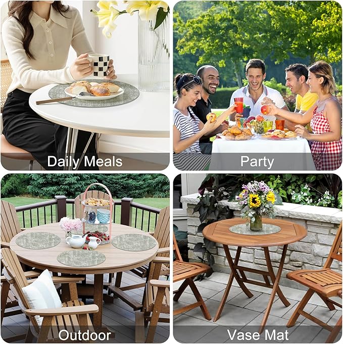Homaxy Round Faux Leather Placemats and Coasters, Washable Dual-Side Table Mats, Wipeable Heat-Resistant Dining Place Mats for Outdoor and Indoor, Set of 8, Diameter 13 and 3.93 inch, Grass Green