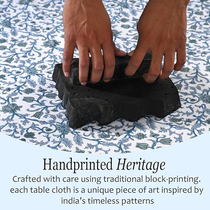 CPC Ocean Vine Tablecloth 100% Cotton 72x140 Inch Indian Block Print Rectangle Table Cover, Table Cloth for Gifting in Weddings, Halloween, Fall, Christmas, Thanksgiving