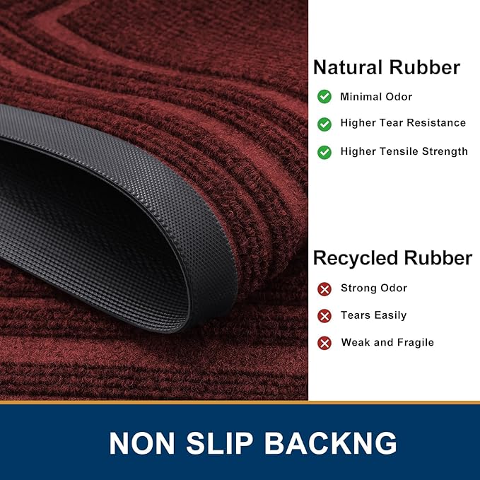 Buganda Front Door Mat Indoor Outdoor Entrance, Non-Slip Natural Rubber Doormats, Easy Clean, Low Profile, Dirt Trapper Entryway Floor Mats for Outside, Garages and Patios, 47x32, Wine Red