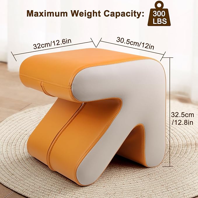 H&B Luxuries Ottoman, Foot Stool with Creative Shape, Napa Leather Ottomans, Removable Outer Foot Rest, No Assembly Required, Ottoman for Living Room, Bedroom, Entrance, Yellow White